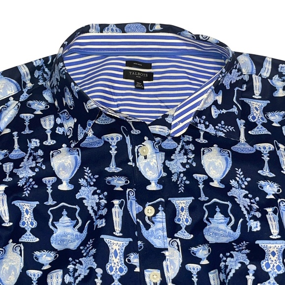 Talbots Plus Size 20 W Novelty Vases Teapots Urns Button Up Non-Iron Top Blouse - Picture 5 of 13